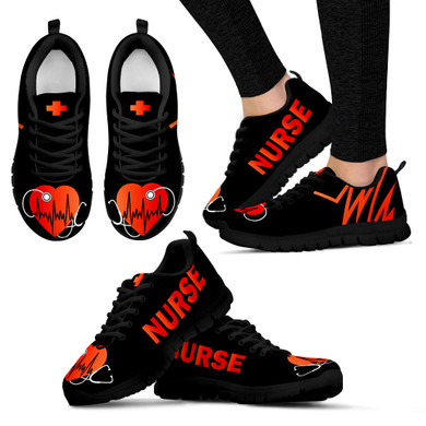 Nurse Shoes Heart Stethoscope Women's Sneakers - Black