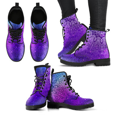 Purple Bohemian Boho Boots Mandala Hippie Women's Leather Boots