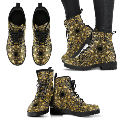 Gold Boots Womens Mandala Women's Leather Boots