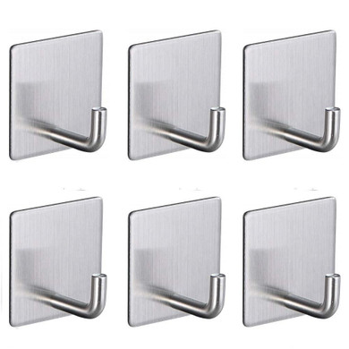6 Pack Towel Hooks, Anteer Self Stick Robe Hooks Key Hooks Heavy Duty Coat Hooks Stainless Steel Stick on Wall Hooks for Home, Kitchen, Bathroom