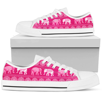 Elephant Mandala Flower Pink Women's Low Top Shoes Canvas Sneakers.