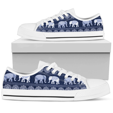 Elephant Mandala Flower Women's Low Top Shoes Canvas Sneakers