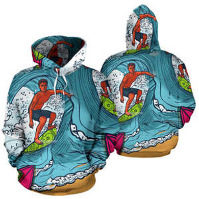 Surfing All Over Print Hoodie Pullover Sweatshirt Hooded