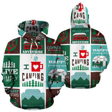 Camping All Over Print Hoodie Pullover Sweatshirt Hooded