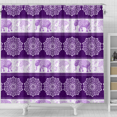 Mandala Elephant Flower Purple Fabric Shower Curtain Bathroom Curtains