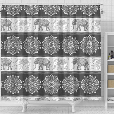 Mandala Elephant Flower Grey Fabric Shower Curtain Bathroom Curtains