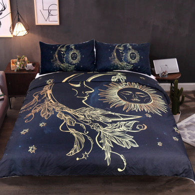 Moon and Sun Bedding Set King Duvet Covers 2 Pillowcases