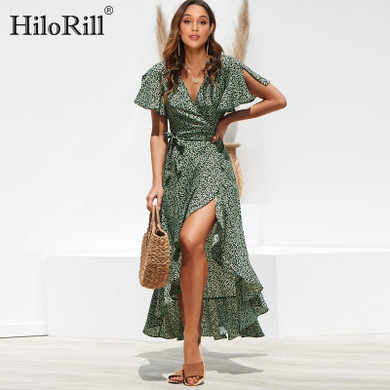 HiloRill Summer Beach Maxi Dress Women Floral Print Boho Long Dress Ruffles Wrap Casual V-Neck Split Sexy Party Dress Robe Femme HiloRill Summer Beach Maxi Dress Women Floral Print Boho Long Dress Ruffles Wrap Casual V-Neck Split Sexy Party Dress Robe Femme