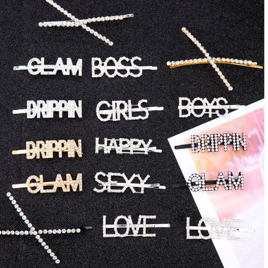 1Pc Shining Letter Hairpins Crystal Shiny Rhinestones Letters Hair Clips Women Styling Tool Hairgrip Diamond  Hair Accessories