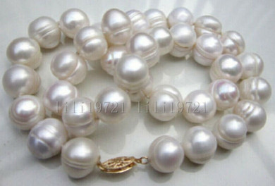 Big！13-15MM SOUTH SEA WHITE BAROQUE PEARL NECKLACE 18 INCH