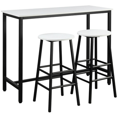 3 Piece Bar Table Set Pub Table and 2 Stools Counter Kitchen Dining Set White