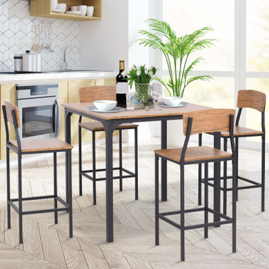 HOMCOM 5 Piece Modern Small Kitchen Table and Chairs Dining Furniture Set,Walnut