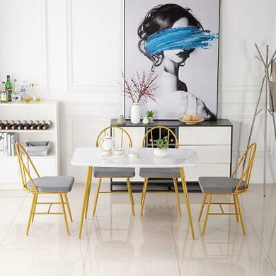 5 Piece Marble Dining Table Set 4 Chairs Kitchen Dining Room Breakfast Nook