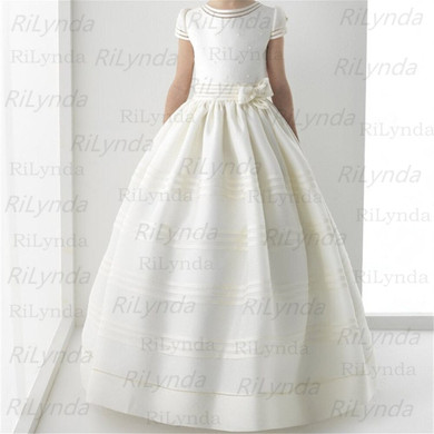 White Lace Girls Dresses Floor Length First Communion Dress Princess Dress