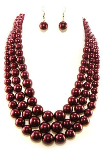 Three Layered Pearl Necklace Set With Ear Drop Pearl Hook Earrings Three Layered Pearl Necklace Set With Ear Drop Pearl Hook Earrings