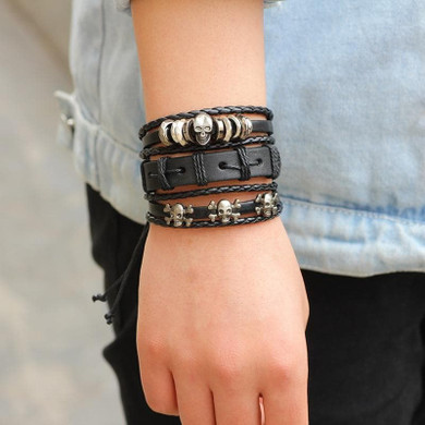Skull Bracelet <br/> Skull's Stacking (Leather) Skull Bracelet <br/> Skull's Stacking (Leather)