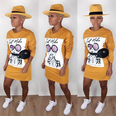 Print Long Sleeve T Shirt Dress