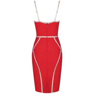 Women Metallic Striped Red Bandage Bodycon Club Party Dress