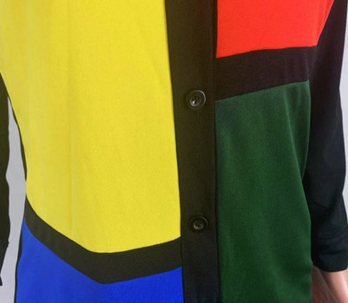Color Patchwork Long Sleeve Turn-Down Collar Button Shirt Dress