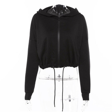 Women's black cropped zip up Hoodie Sweatshirts