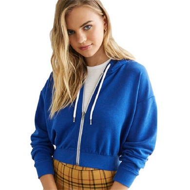 Women's Cropped zip up Long sleeve hoodie