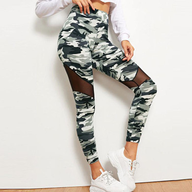 High waisted and hip lifts green army camouflage workout leggings