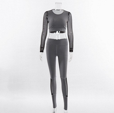 New Women Yoga Mesh Patchwork Elastic Top+ Slim Pants