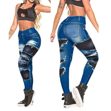 Women's Fashion Workout  jean Printing  Fitness mesh leggings