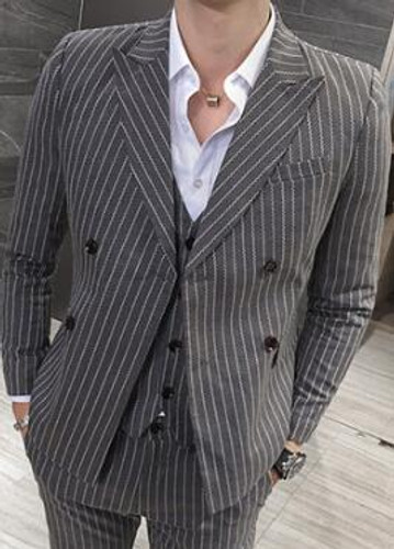 Men's Double Breasted 2 Piece Stripe Suit Up To 5XL