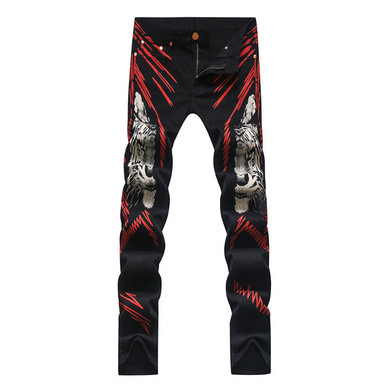 Men's Leopard Type Printed Men's Fashion Design Jeans