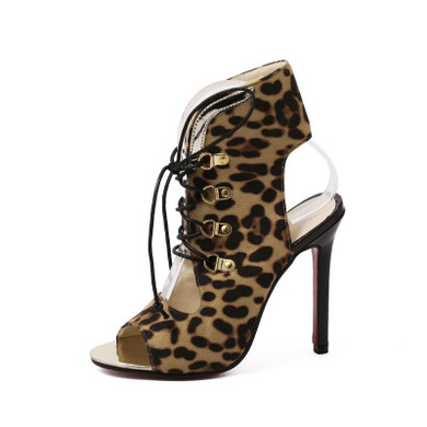 Women's Leopard Open Toe Ankle Boots