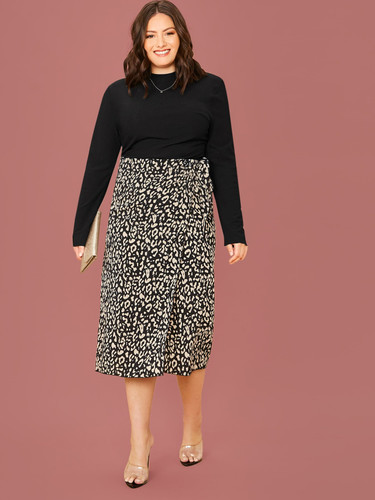 Plus Leopard Print Tie Side Wrap Skirt