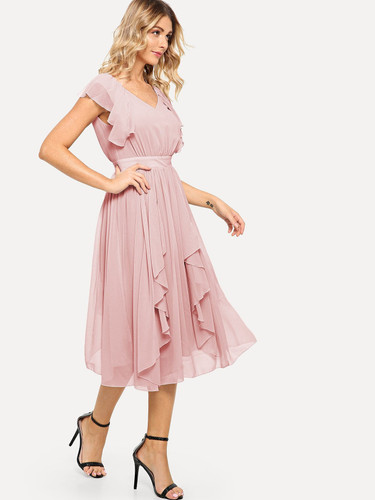 Flounce Detail Layered Midi Dress