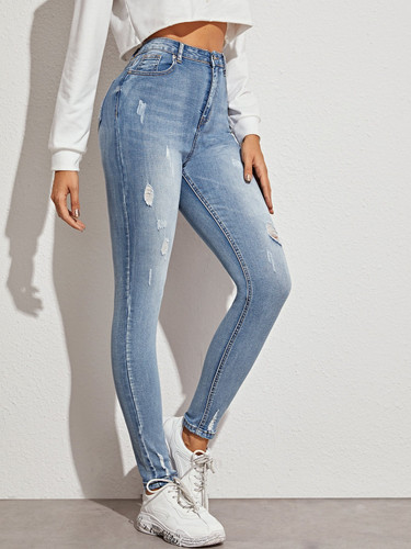 Light Wash Ripped Detail Skinny Jeans