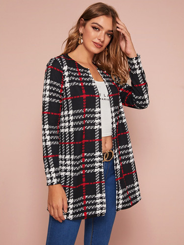 Plaid Print Open Front Coat