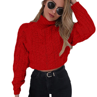 Women's Turtleneck  Umbilical Twist Casual Knitted  Sweater