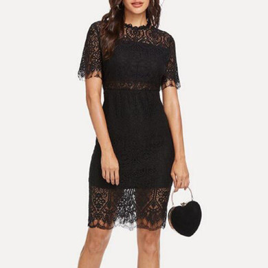 Lace Short Sleeve High Waist Hollow Out Bodycon Party Dress