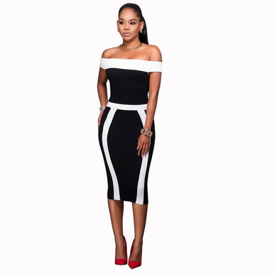 Strapless Slash Neck Casual Midi Elegant Dress Strapless Slash Neck Casual Midi Elegant Dress
