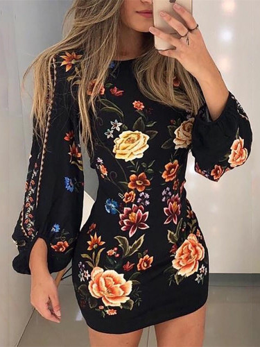 Cutout Back Bishop Sleeve Floral Dress Cutout Back Bishop Sleeve Floral Dress