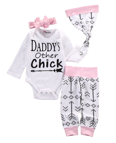 Newborn Baby Girls Tops Rompers Long Pants Hat Headband 4pcs Outfits Set Clothes Infant Kids Girl Cotton Clothing