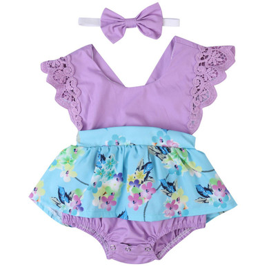 Newborn Baby Girls Dress Diaper Cover +Headband baby Dresses Printing Littel Baby Clothing 0-24M