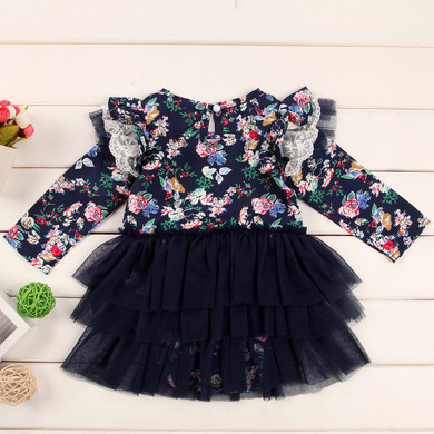 Newborn Baby Girls Clothing Dresses Long Sleeve Mini Tutu Ruffles Flower Dress Jumpsuit Playsuit Clothes Baby Girl