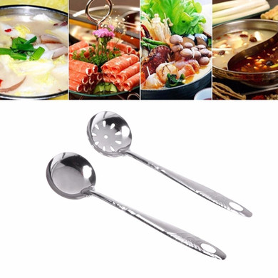 2Pcs Stainless Steel Large Soup Spoon Ladle Skimmer Colander Filter Kitchen Tool #20/8