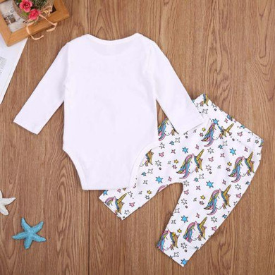 2Pcs Newborn Baby Clothing Cute Toddler Baby Infant Unicorn Romper + Long Pants Outfits Clothes Set