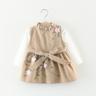 2Pcs Baby Girl Dress Flower Princess Dresses for Girls 2017 Autumn Cotton Infant Baby Girls Coat Clothing+Shirt Toddler Outwear