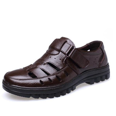 QFFAZ Genuine Leather Men Sandals Shoes Fretwork Breathable Fisherman Shoes Style Retro Gladiator summer men Business sandales