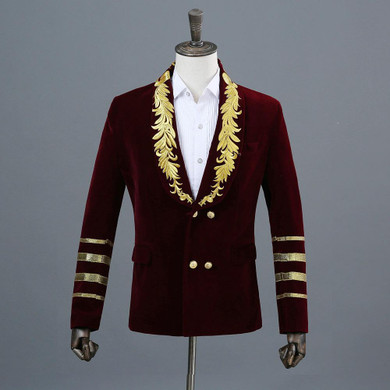 PYJTRL Men's Shawl Collar Royal Blue Suede Embroidery Loose Suit Jacket Stage Show Singer Double-breasted Men Blazer Designs