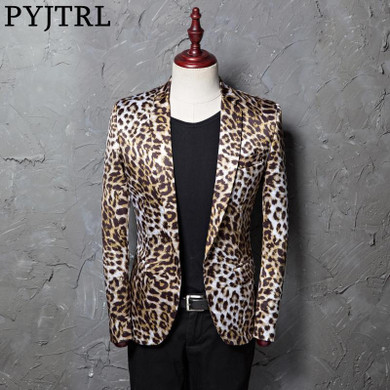 PYJTRL Brand M-5XL Tide Men Leopard Print Fashion Leisure Blazer Masculino Slim Fit Suit Jackets For Men Singer Costume Homme