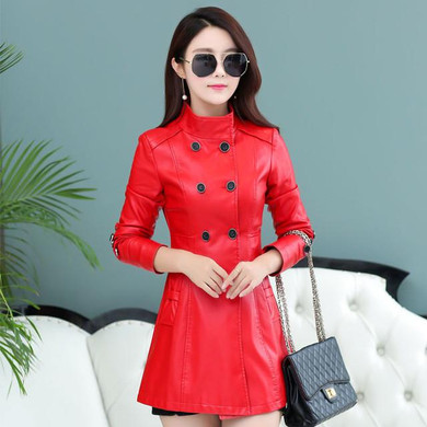 Double Breasted Long Leather Coats Plus Size 4XL Women Stand Collar Faux Leather Jacket Jaqueta Couro Jaqueta De Couro Feminina