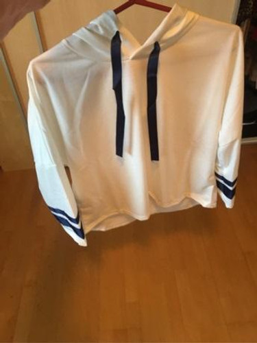 Dotfashion Striped Dip Hem Hoodie 2017 New White Long Sleeve Pullovers Top Women Autumn Seam Drawstring Casual Sweatshirt